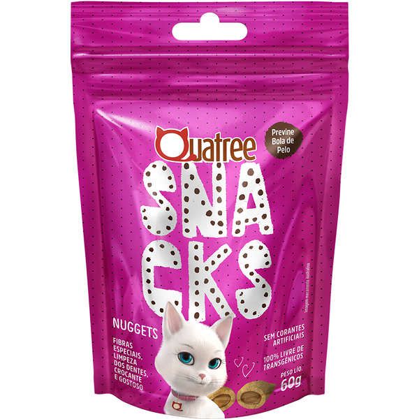 Quatree Snacks Nuggets Gatos Bola De Pelo Frango 60g