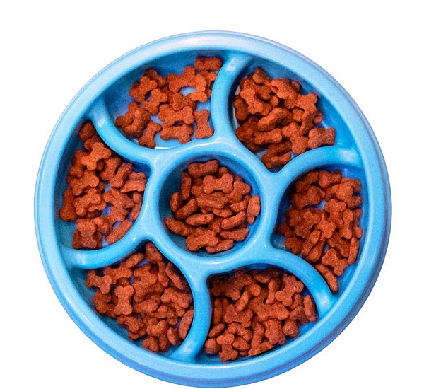 Comedouro Lento Cães Design Roda Azul Único