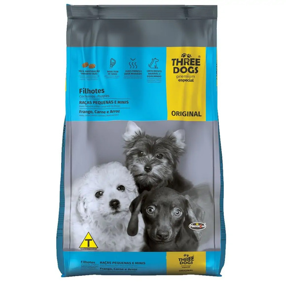 Ração Para Cães Three Dogs Original Filhotes P/Mini 10,1 Kg