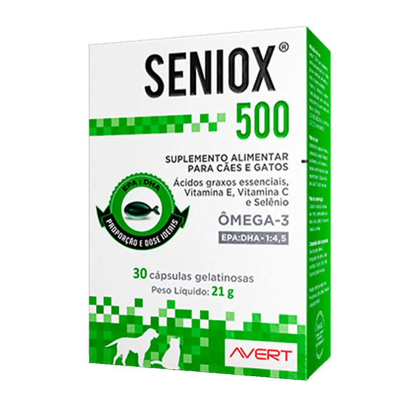 Suplemento Alimentar Seniox 500 mg para Cães e Gatos 30 cápsulas