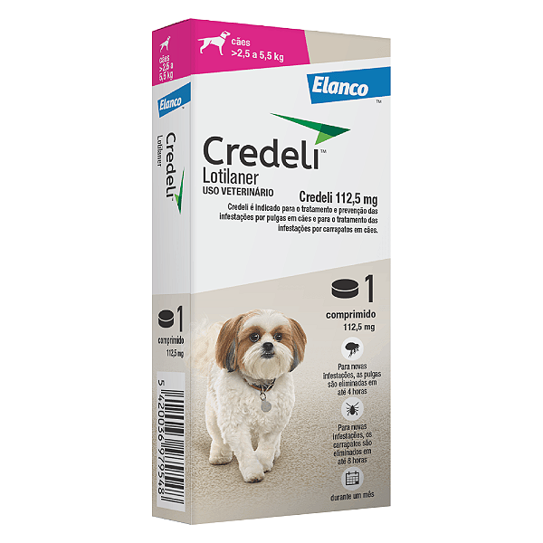Antipulgas Credeli 112,5mg Cães 2,5-5,5kg 3 Comprimidos