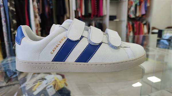 Sapatênis Cavalera Street Stripes Couro Branco/Azul