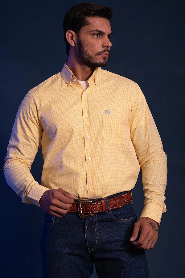 Camisa TXC Masculina Xadrez Manga Longa - Amarelo BB