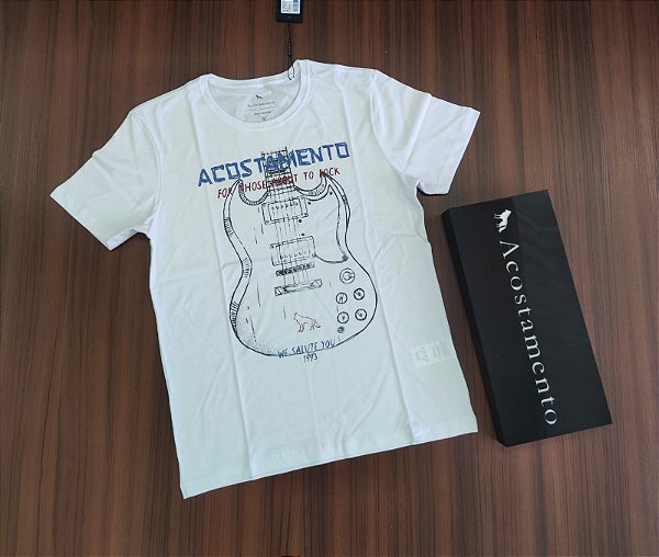 Camiseta Acostamento Estampa Guitarra - Cor  Branco 120502157