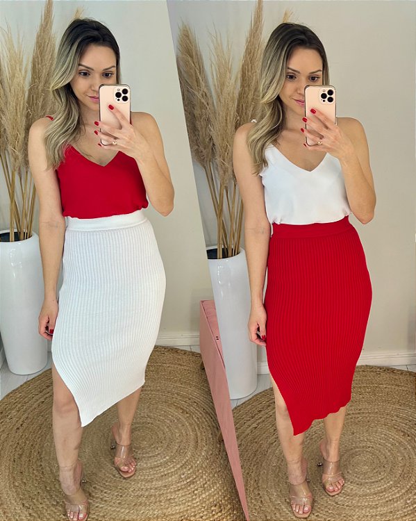 Saia mídi em Tricot modal