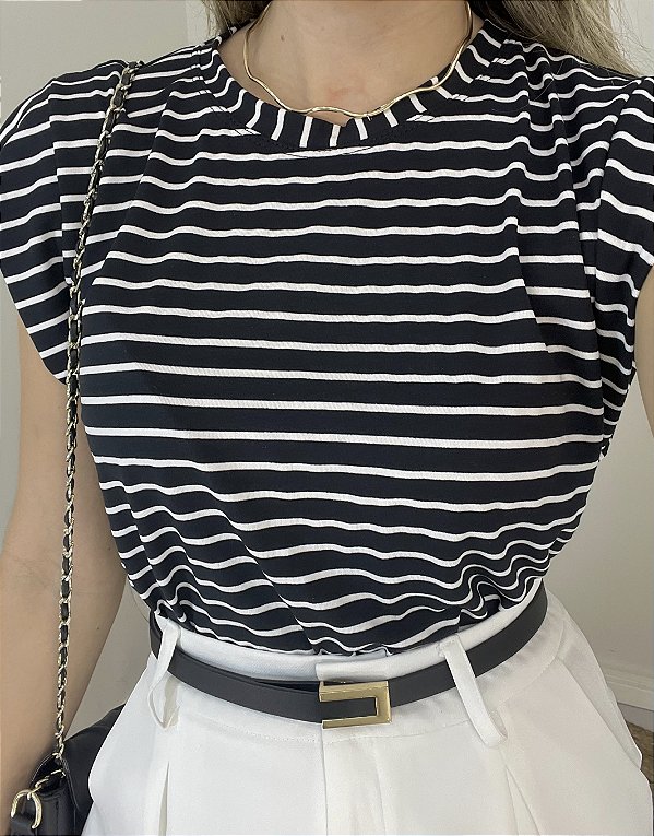 Muscletee listras básica preto com branco