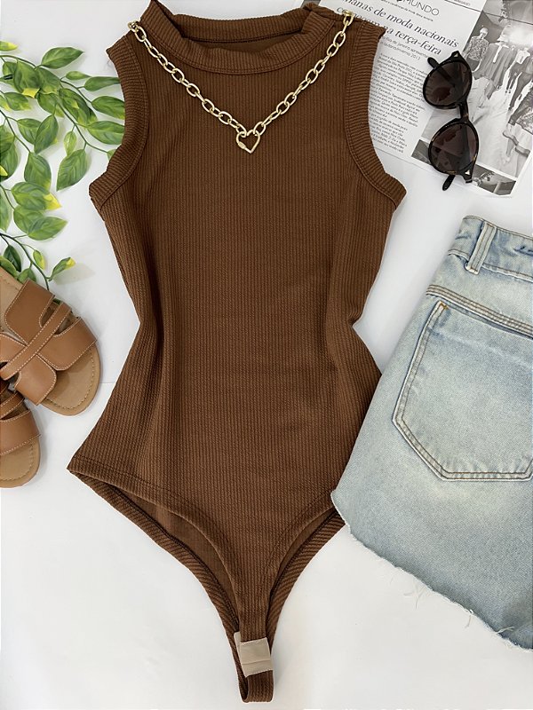 Body nadado marrom canelado ribana