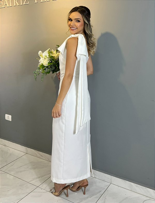 Vestido laço midi elegante batizado casamento