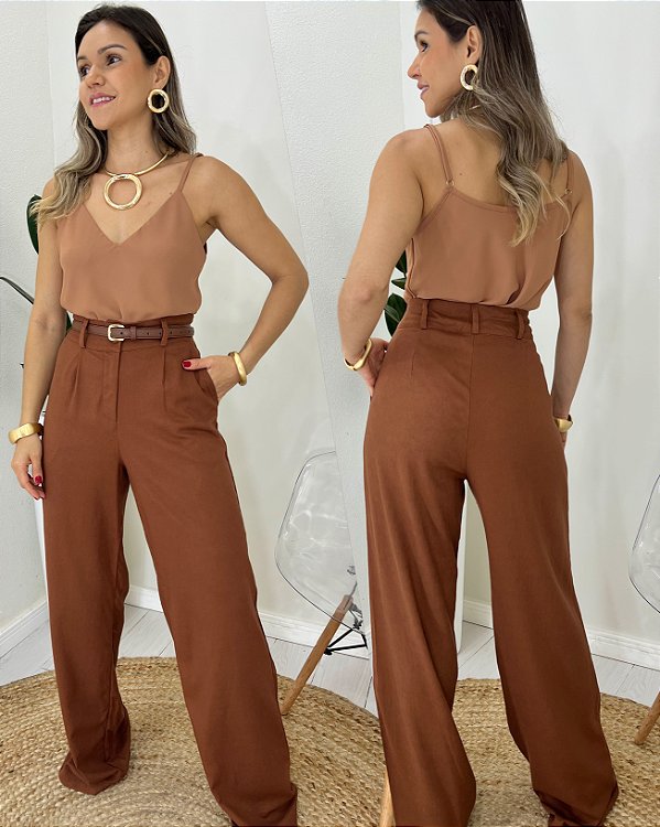 Calça linho marrom