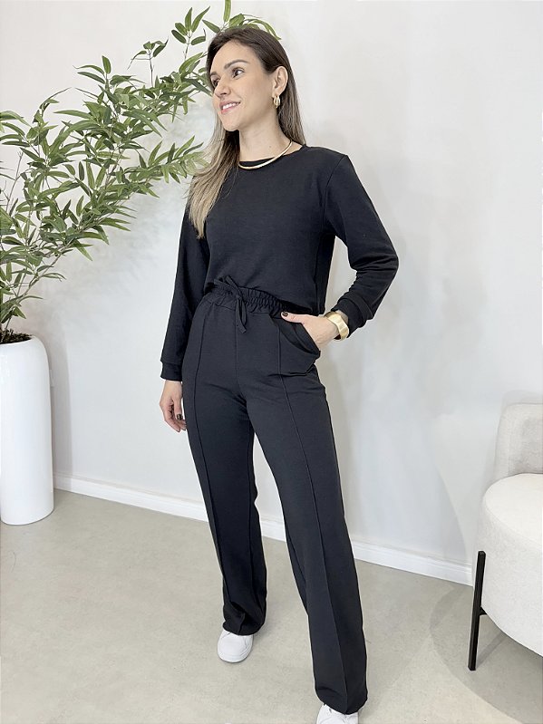 Conjunto moletinho calça e blusa manga longa preto