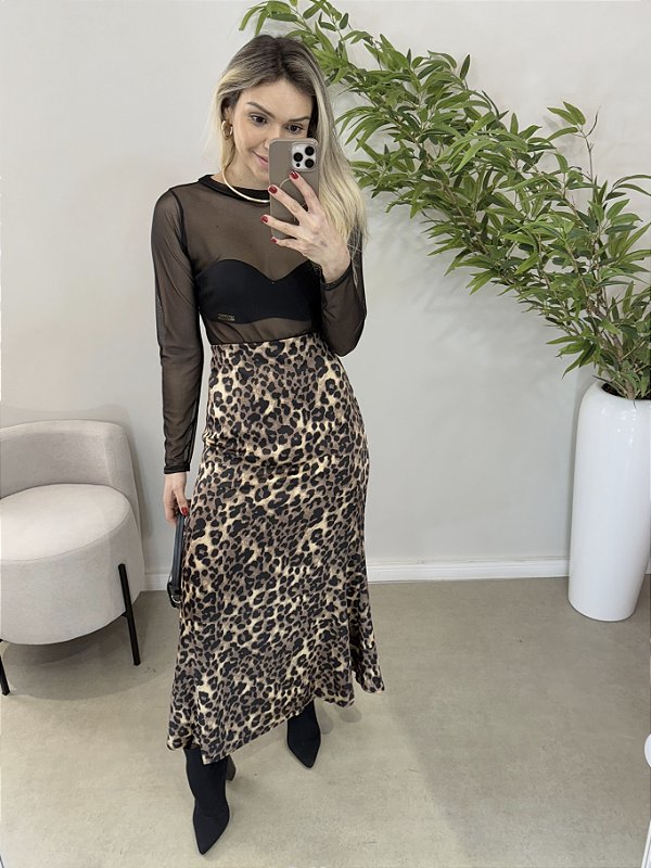 Saia mídi animal print