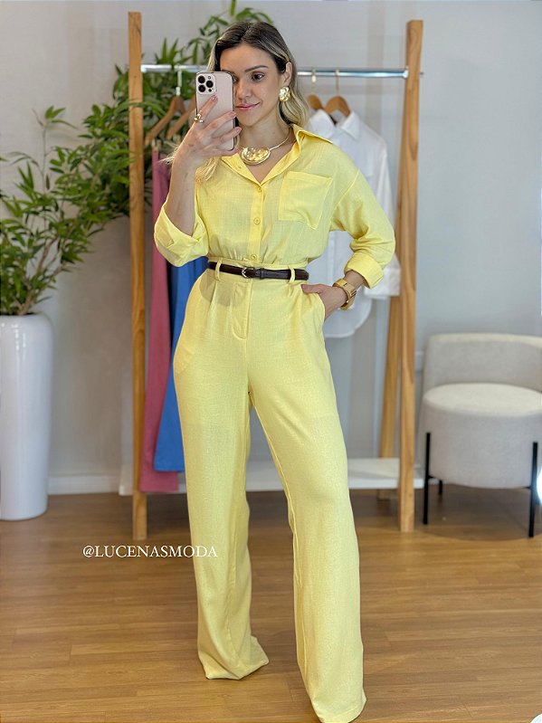 Calça linho Amarelo