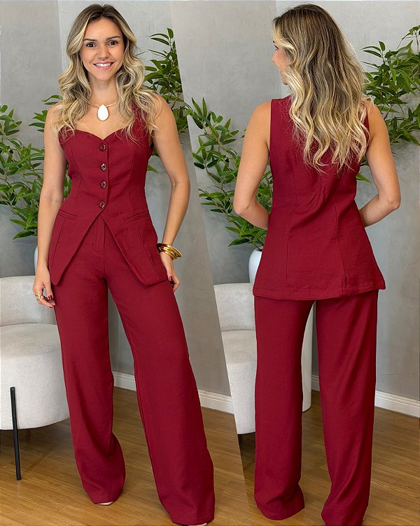 Conjunto calça e colete vinho