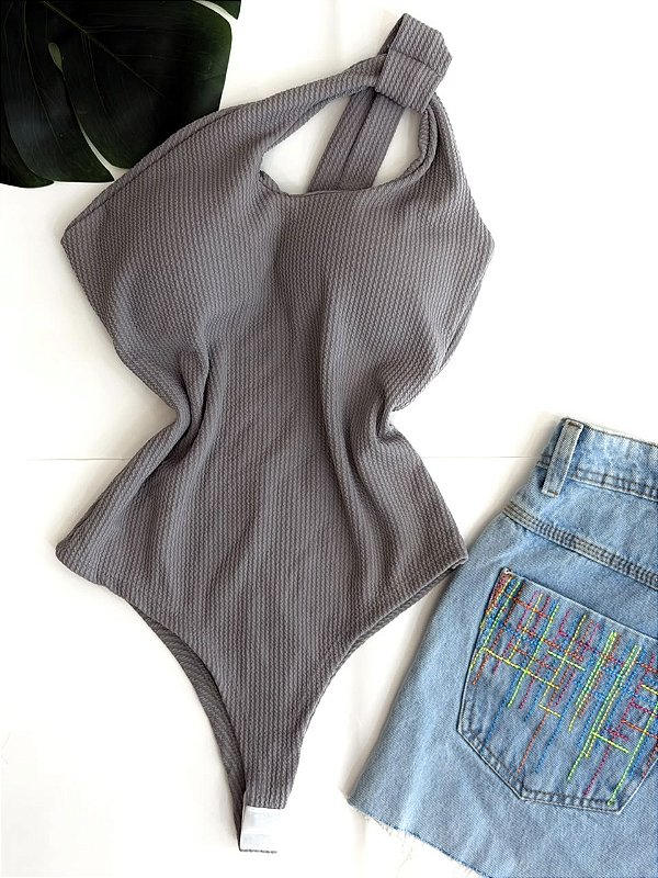 BODY FEMININO NULA MANGA CINZA