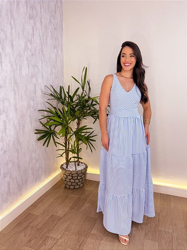 VESTIDO MIDI MARINA LISTRADO SLIM