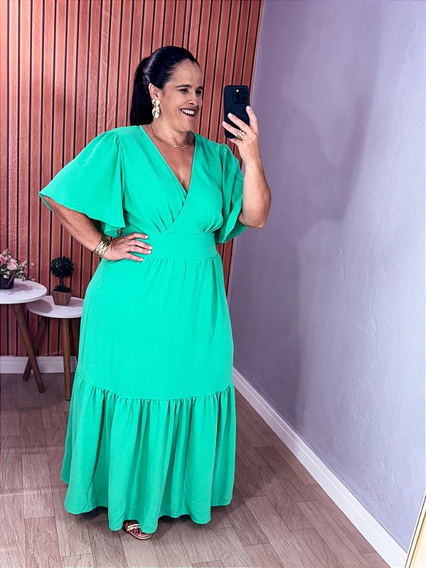 VESTIDO LEANDRA MANGUINHA VERDE CLARO