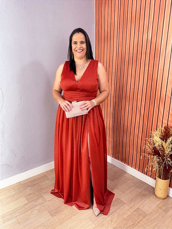 VESTIDO FESTA AMÁLIA PLUS TERRACOTA