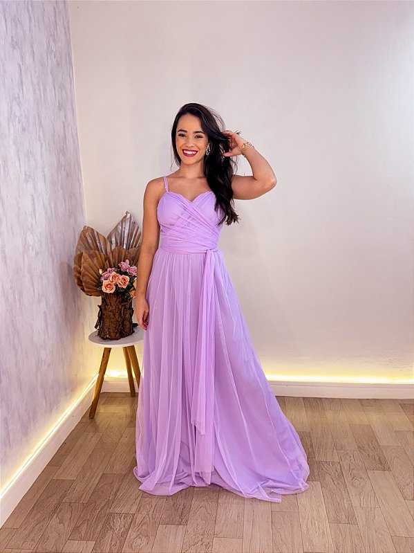 VESTIDO FESTA AURORA SLIM LAVANDA MULTIAMARRAÇÕES