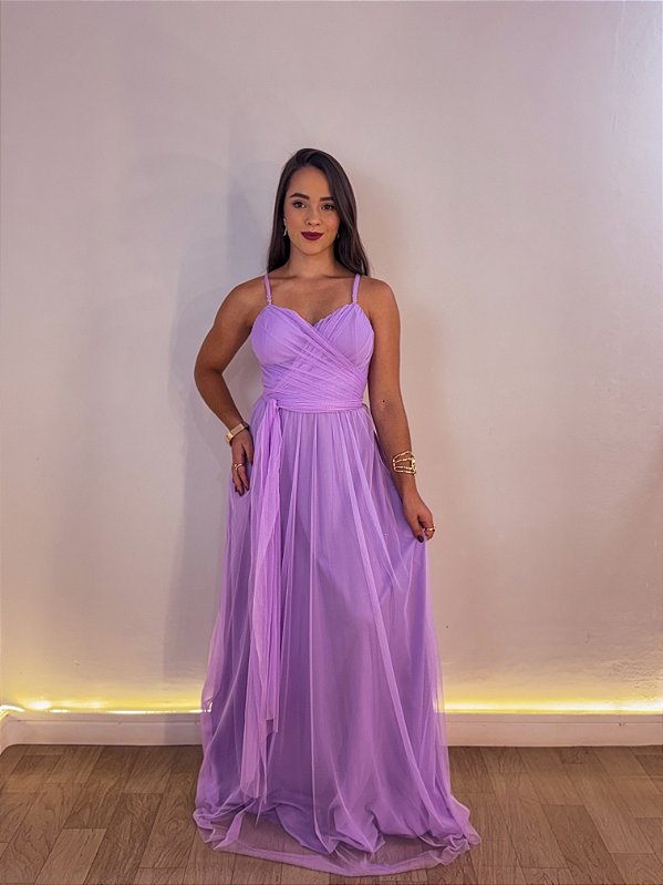 VESTIDO FESTA AURORA SLIM LAVANDA MULTIAMARRAÇÕES