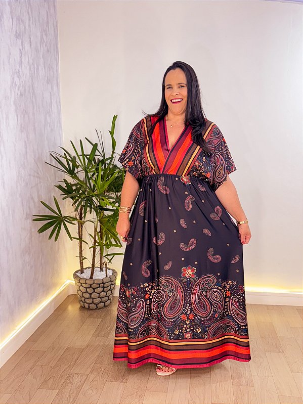 VESTIDO LONGO FLUITY C/ MANGAS PLUS BELA