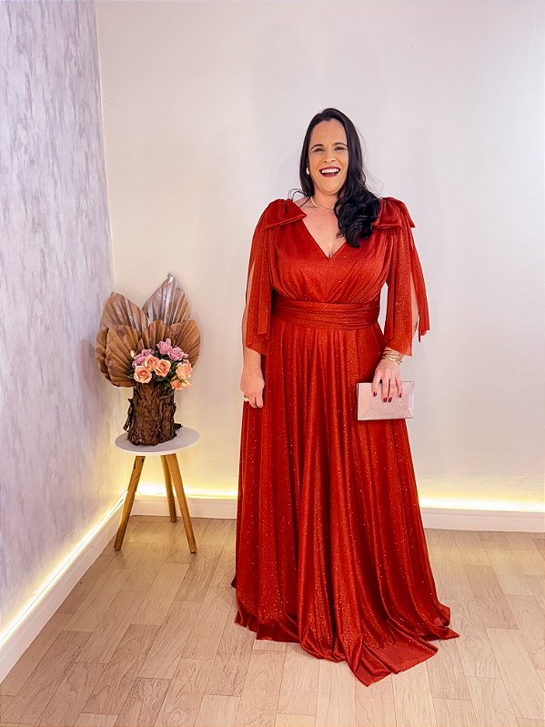 VESTIDO FESTA ANDRESSA PLUS SIZE TERRACOTA