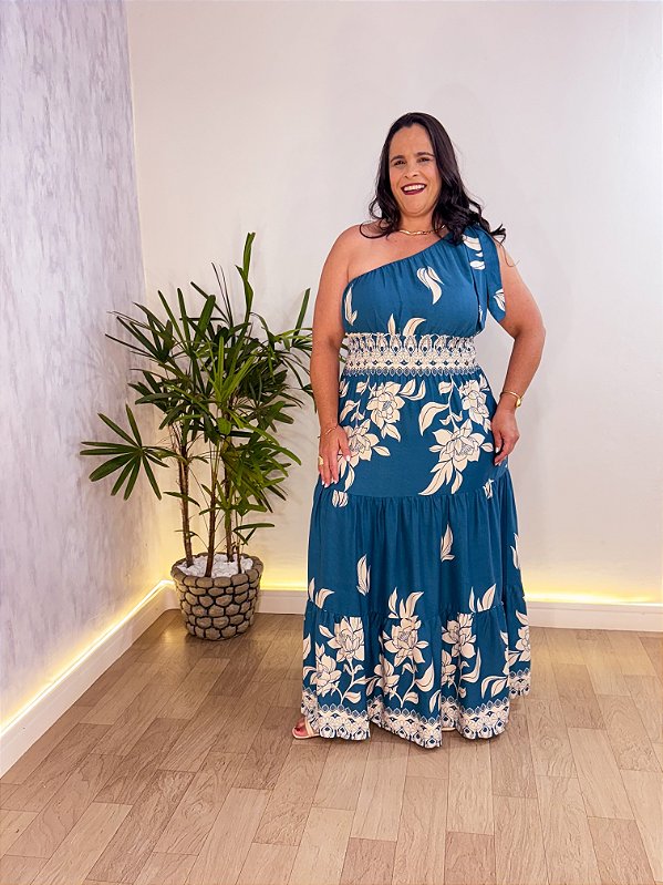 VESTIDO LONGO MARINA NULA MANGA PLUS