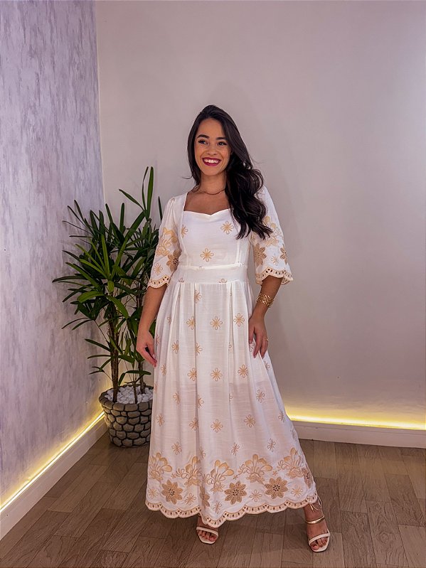 VESTIDO MIDI LILIANE BORDADO SLIM