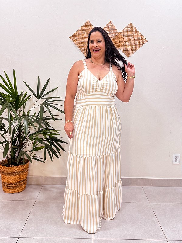 VESTIDO LONGO RAFAELA LISTRADO PLUS