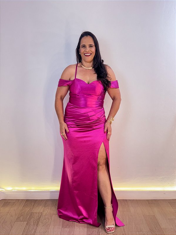 VESTIDO FESTA OTAVIA PLUS FÚCSIA