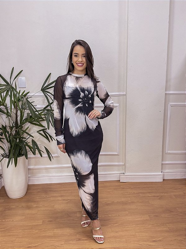 VESTIDO TULE MANGA LONGA SLIM