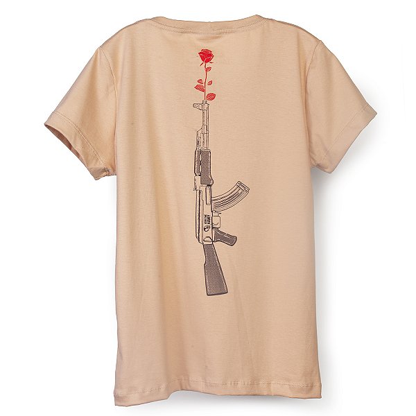 Camiseta Feminina Baby Look Kalash & Rose Nude Camurça