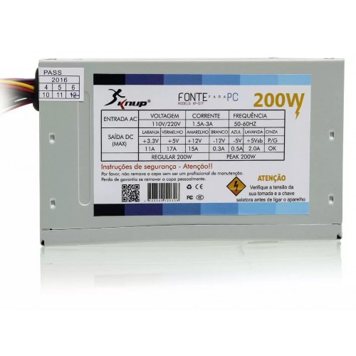 Fonte de Alimentação ATX 200W Para PC - Knup KP-517