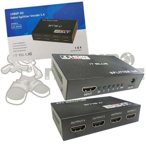 Splitter HDMI 1x4 Saídas, Versão 1.4 - It-Blue LE-4134
