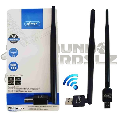 Adaptador Wi-Fi Wireless USB Com Antena, 2.4G, 150Mbps - Knup KP-AW156