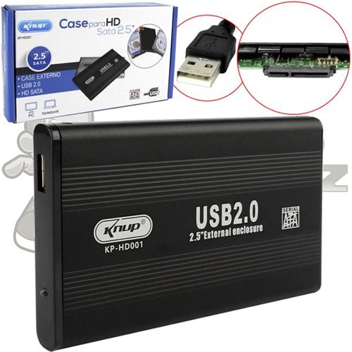 Case Gaveta Para HD e SSD Sata 2.5", USB 2.0, Slim - Knup KP-HD001