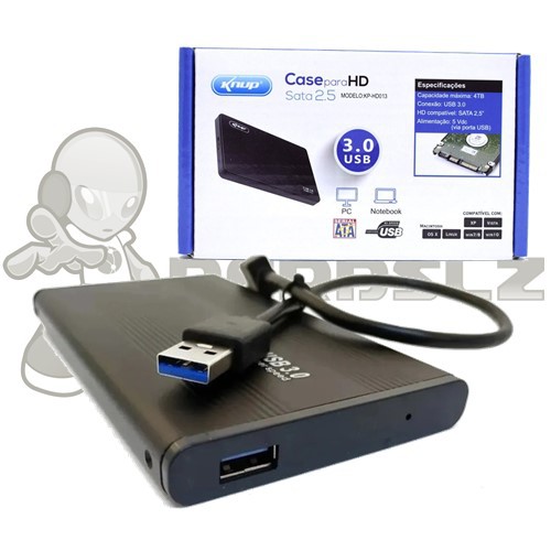 Case Gaveta Para HD e SSD Sata 2.5", USB 3.0, Slim - Knup KP-HD003