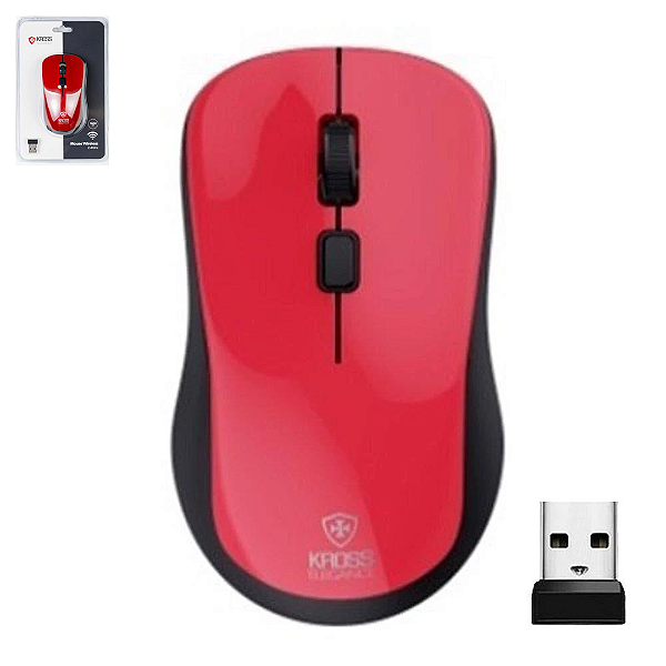 Mouse Óptico Sem Fio, 1.600 DPI, Vermelho - Kross KE-M218
