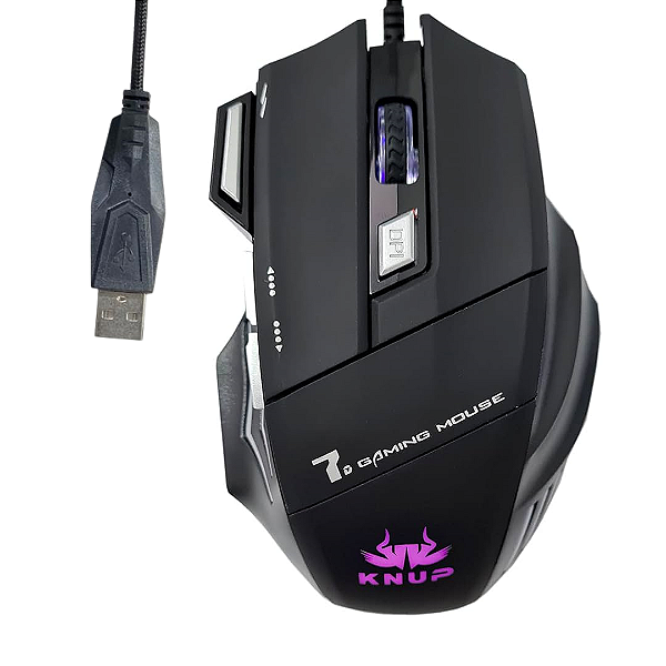 Mouse Gamer com Fio 2.400 DPI, RGB, 7 Botões, Preto - Knup KP-V4