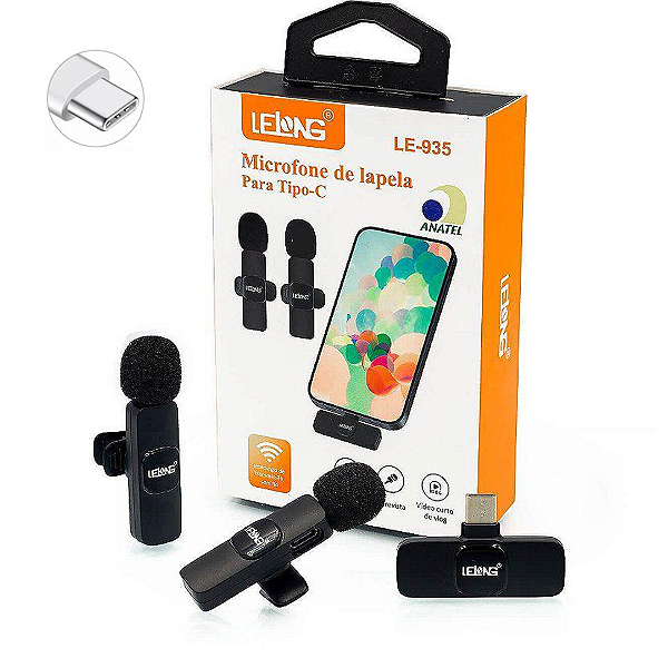 Microfone Duplo de Lapela Sem Fio Para Android Tipo C - Lelong LE-935