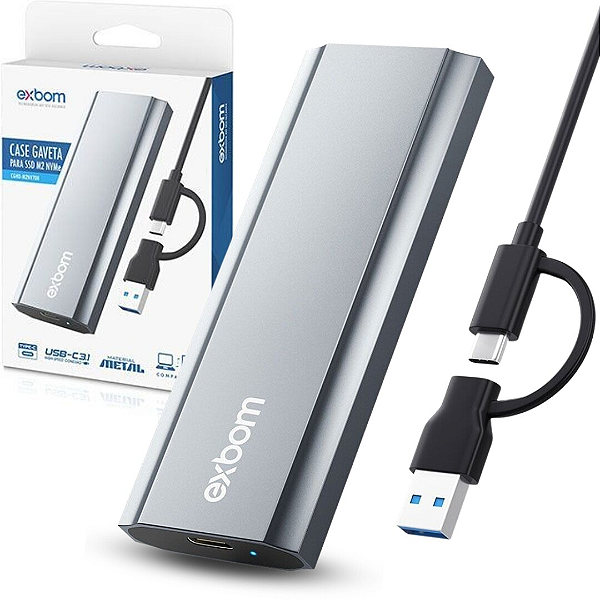 Case Gaveta para SSD M.2 NVMe USB-C 10Gbps Ate 4TB em Alumínio - Exbom CGHD-M2NV700
