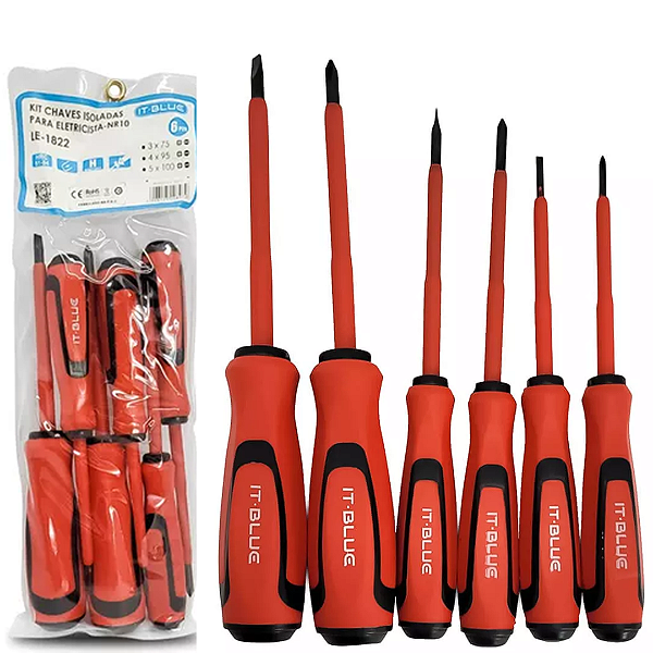 Kit Jogo Chave Fenda e Philips Isolada Com 6 Pçs - It-blue LE-1822