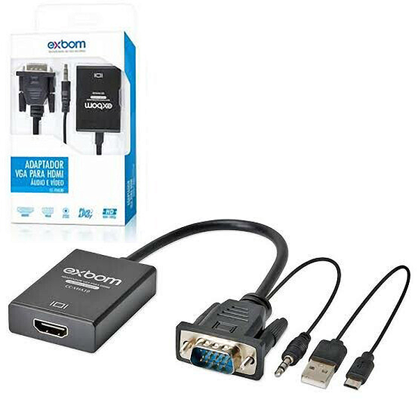 Adaptador Conversor VGA para HDMI com Saída de Áudio P2 - Exbom CC-VHA30