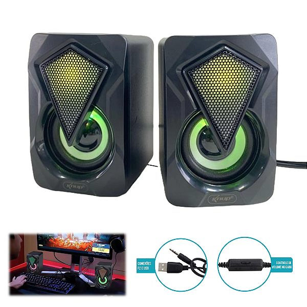 Mini Caixa de Som Para PC/Notebook com Led RGB 6W - Knup KP-RO800