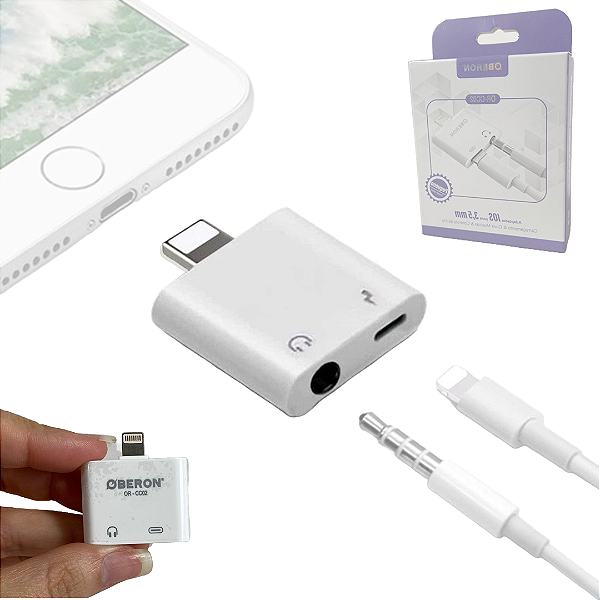 Adaptador de iPhone para Fone de Ouvido e Carregador - Oberon OR-CC02