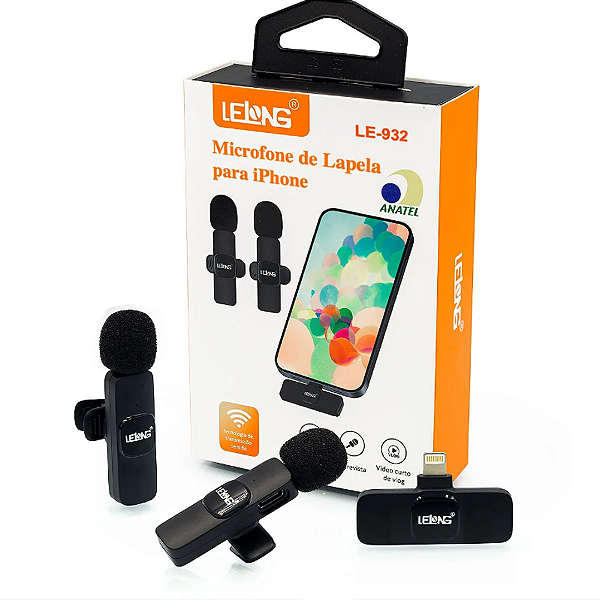 Microfone Lapela Duplo Sem Fio Para Celular iPhone - Lelong LE-932