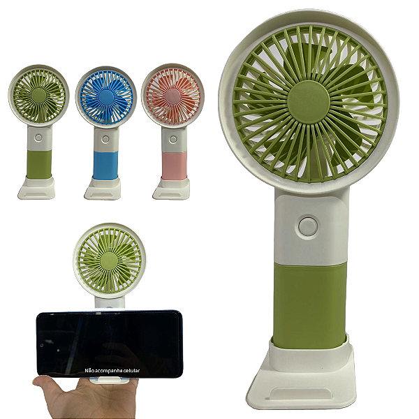 Mini Ventilador Portátil Recarregável Com 3 Velocidades e Suporte de Celular - H'maston FS23