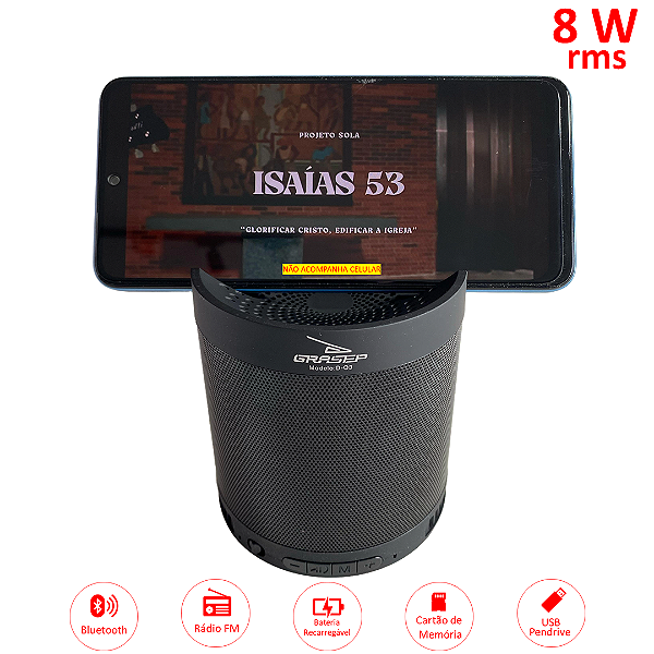 Caixa de Som Bluetooth 8W Com FM, SD, AUX e USB - Grasep D-Q3