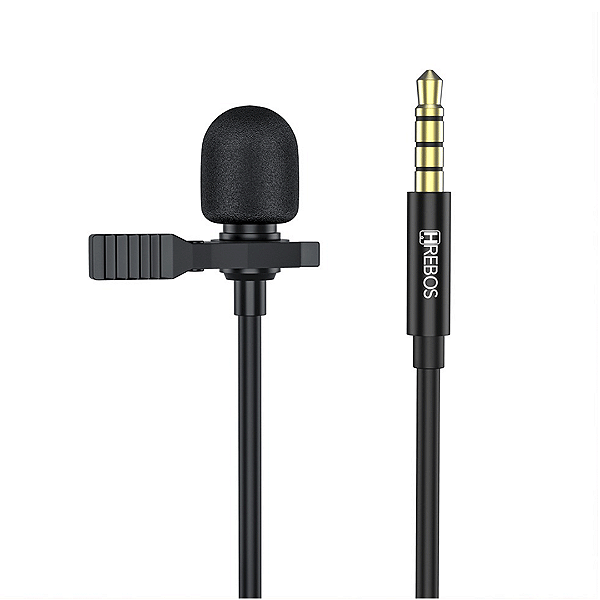 Microfone de Lapela Aux P3 Com Fio, 1.5 Metros - Hrebos HS-30