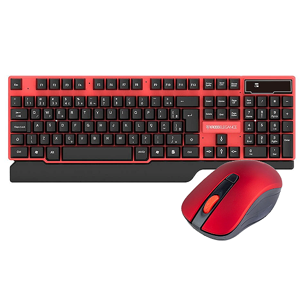 Kit Teclado e Mouse Sem Fio, Wireless 2.4Ghz, Vermelho e Preto - Kross KE-KM553V1
