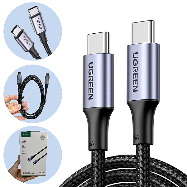 Cabo Tipo C Para Tipo C 100W Para MacBook, iPad, Celular, Switch com 1.5M - Ugreen US316